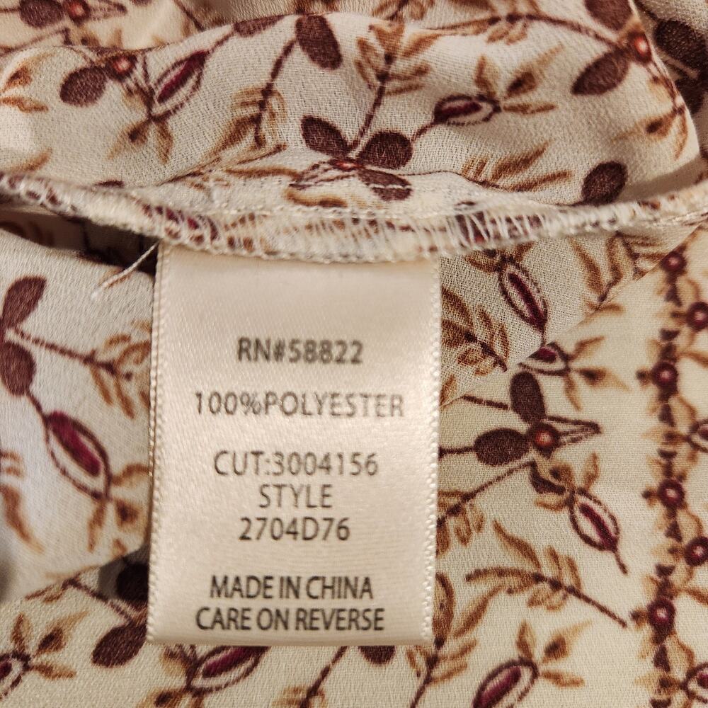 Max Studio Ivory Floral Wrinkled Tied Ruffle Neck Blouse Size Large Boho Career - Picture 6 of 11